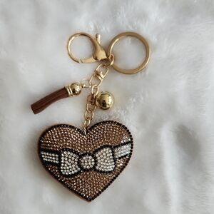 Heart-Shaped Rhinestone Keychain with Gold Accents Bag Charm